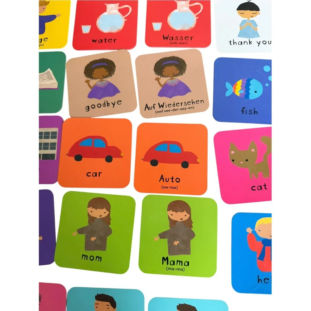 English German Bilingual Flash Cards Memory Matching Game Kids Learning Vocab